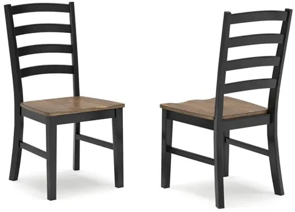Fleur Dining Side Chair Set of 2, Black Ladderback, Brown Solid Wood - Benzara