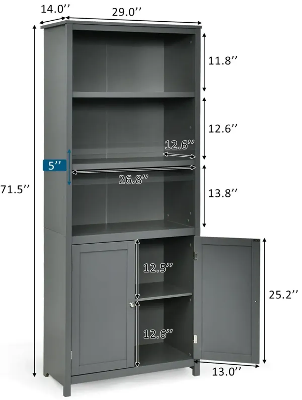 Bookcase Shelving Storage Wooden Cabinet Unit Standing Display Bookcase with Doors