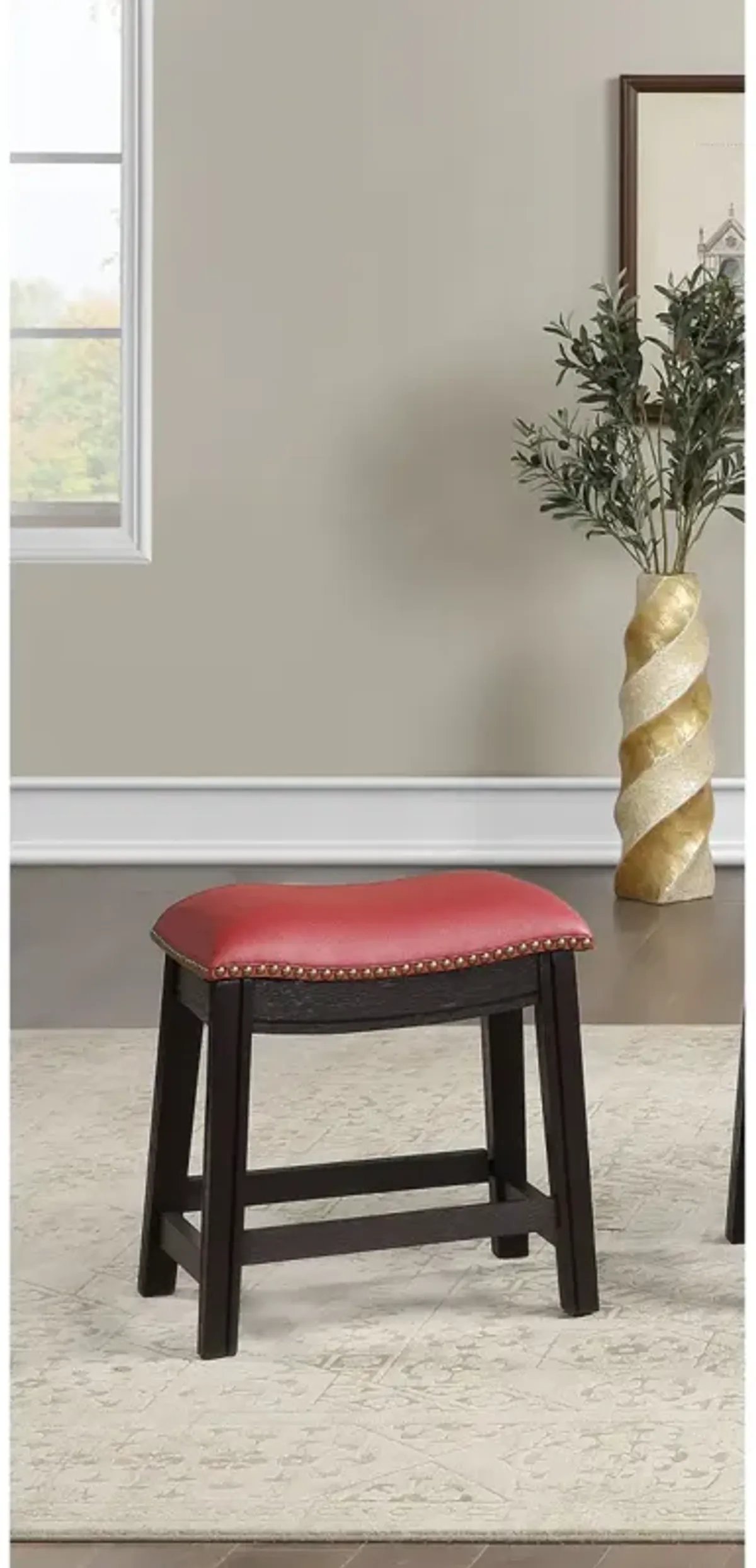 Burgundy PU Upholstery Stool, Set Of 2