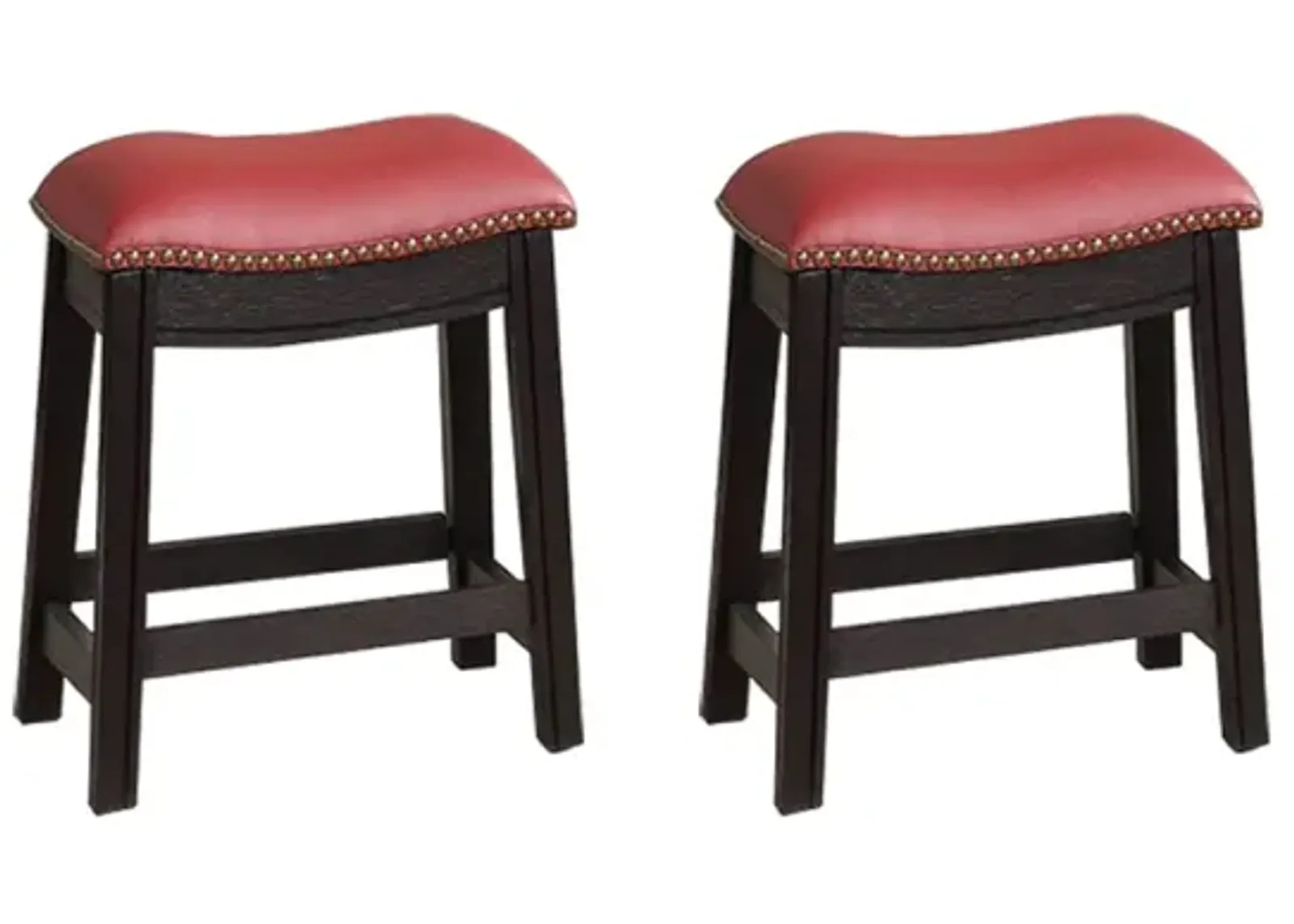 Burgundy PU Upholstery Stool, Set Of 2