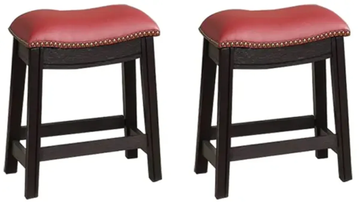 Burgundy PU Upholstery Stool, Set Of 2