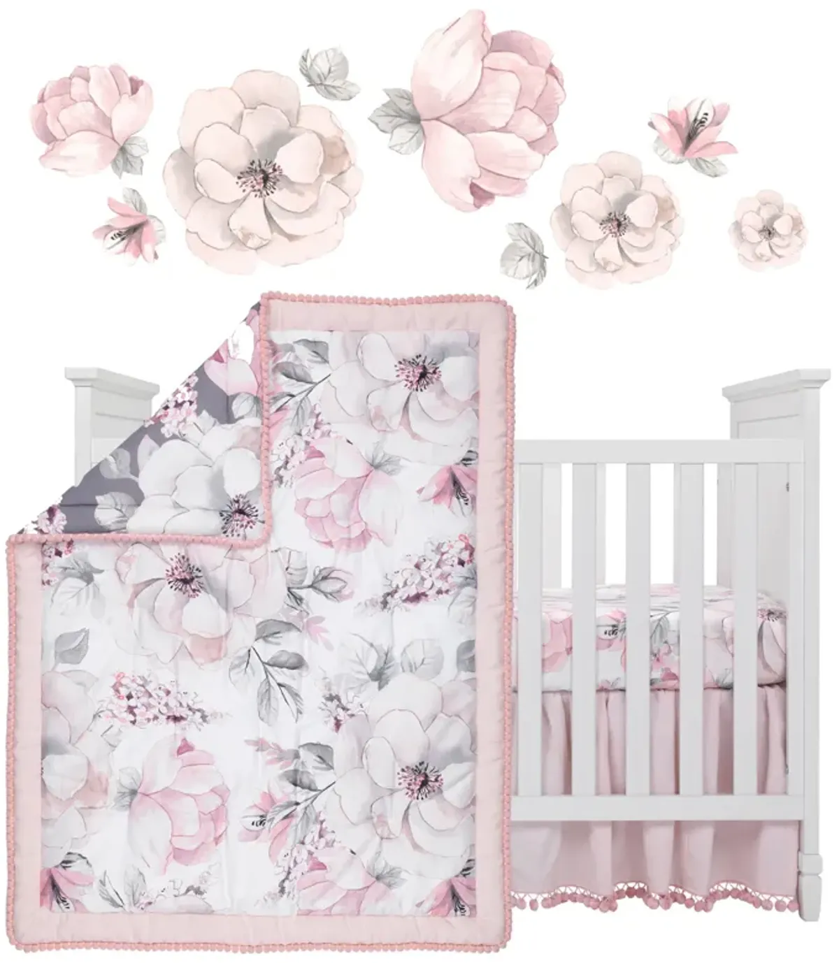 Lambs & Ivy Signature Botanical Baby Watercolor Floral 4-Piece Crib Bedding Set