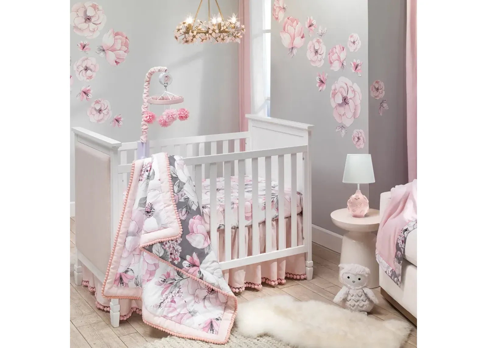 Lambs & Ivy Signature Botanical Baby Watercolor Floral 4-Piece Crib Bedding Set