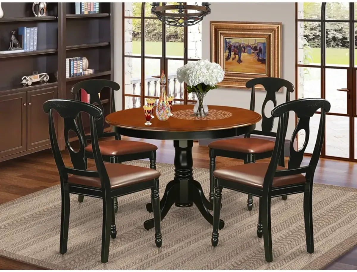 East West Furniture 5  Pc  set  with  a  Round  Kitchen  Table  and  4  Leather  Dinette  Chairs  in  Linen  White