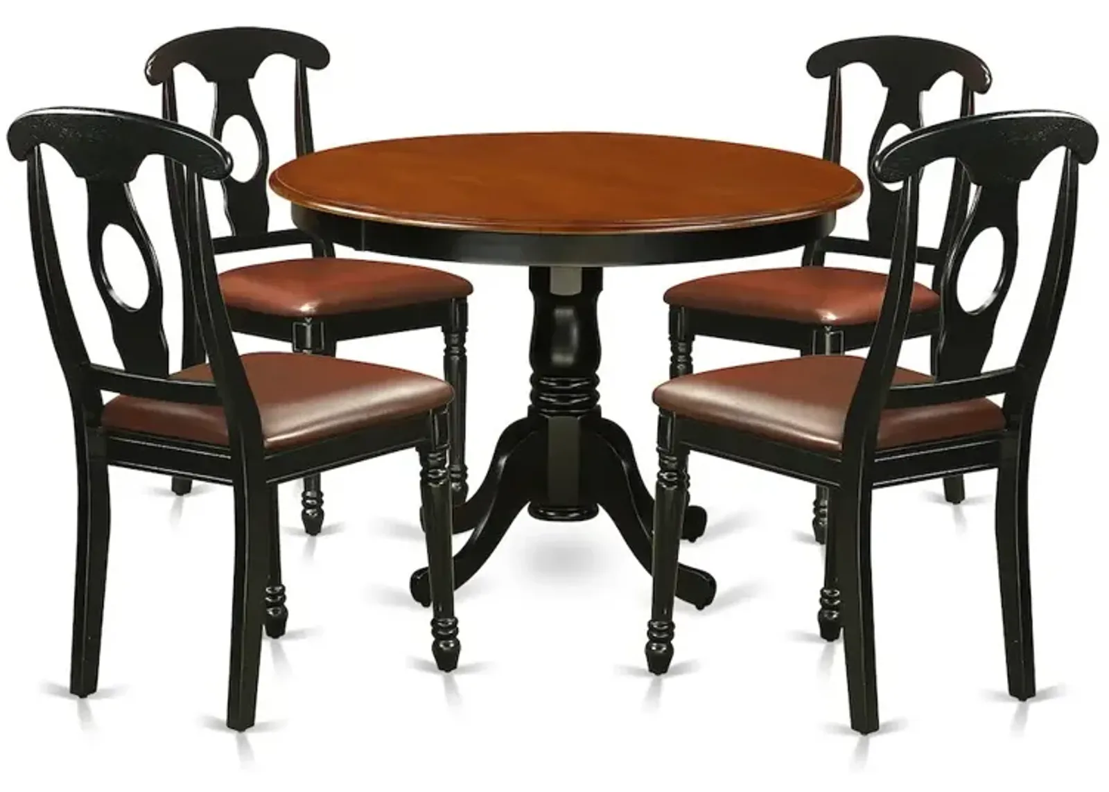 East West Furniture 5  Pc  set  with  a  Round  Kitchen  Table  and  4  Leather  Dinette  Chairs  in  Linen  White