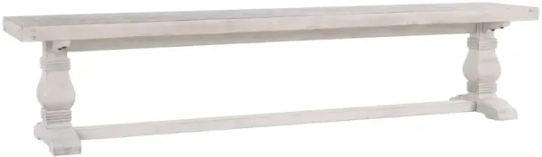 Kai 83 Inch Reclaimed Pine Dining Bench, Turned Pedestals, Antique White - Benzara