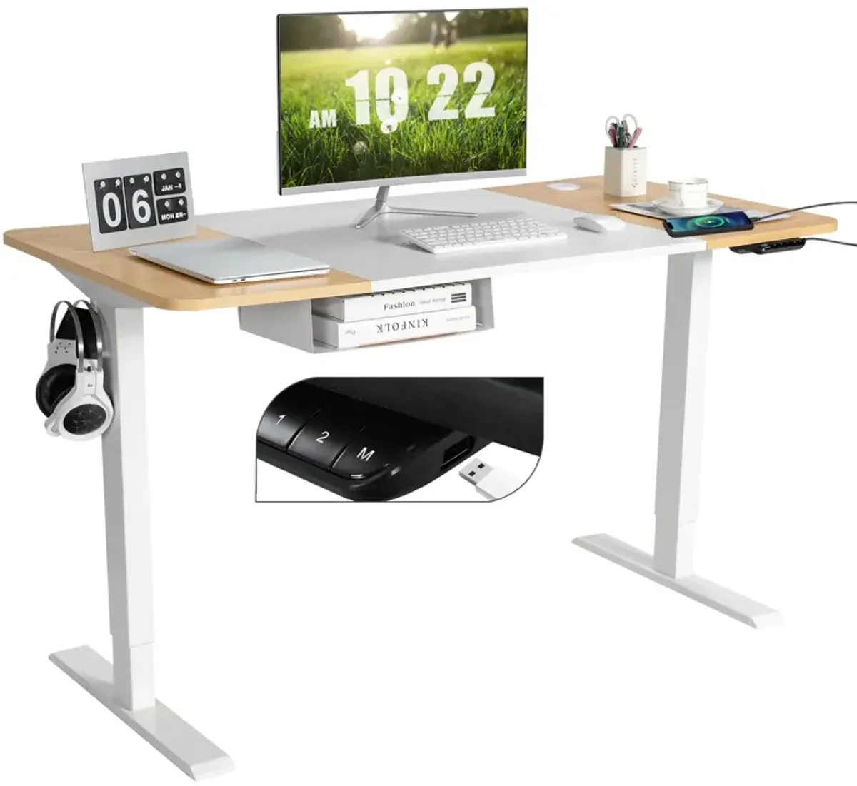 55 x 28 Inch Electric Adjustable Sit to Stand Desk with USB Port-Natural