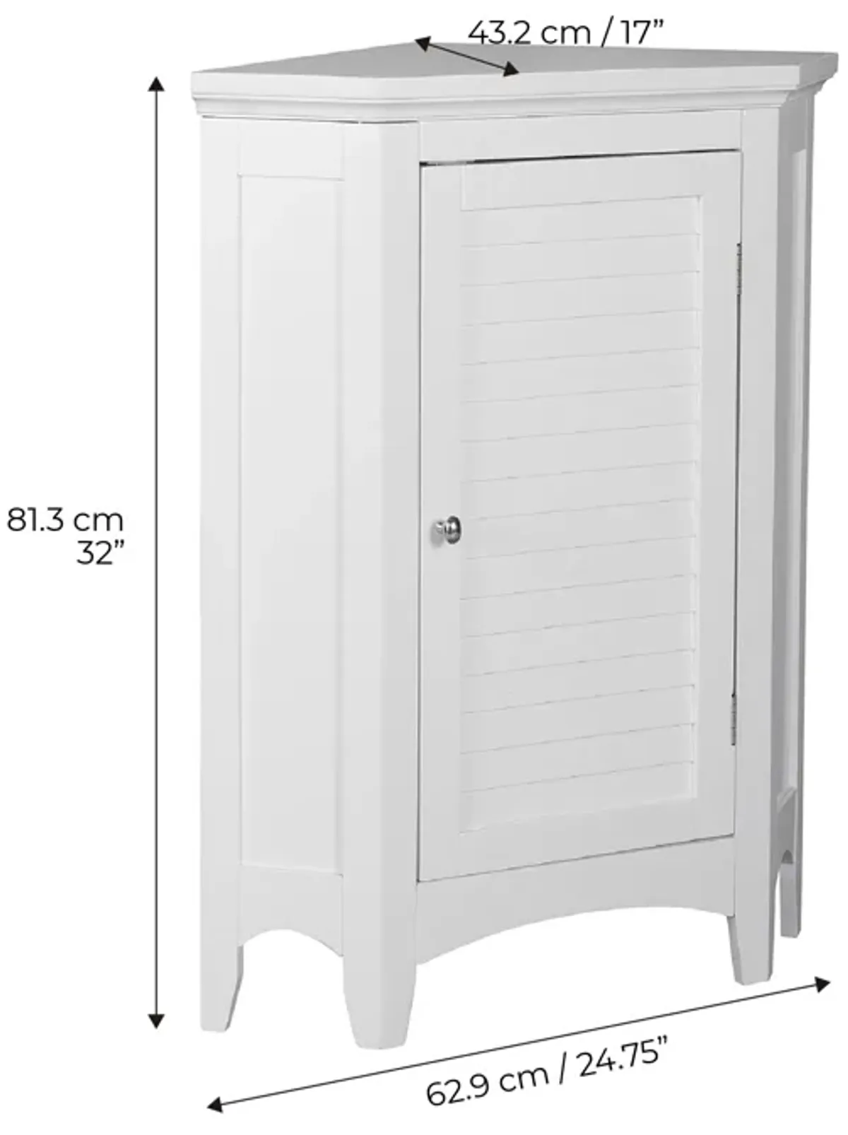 Teamson Home Glancy One Shutter Doors Wooden Corner Stand Floor Cabinet White