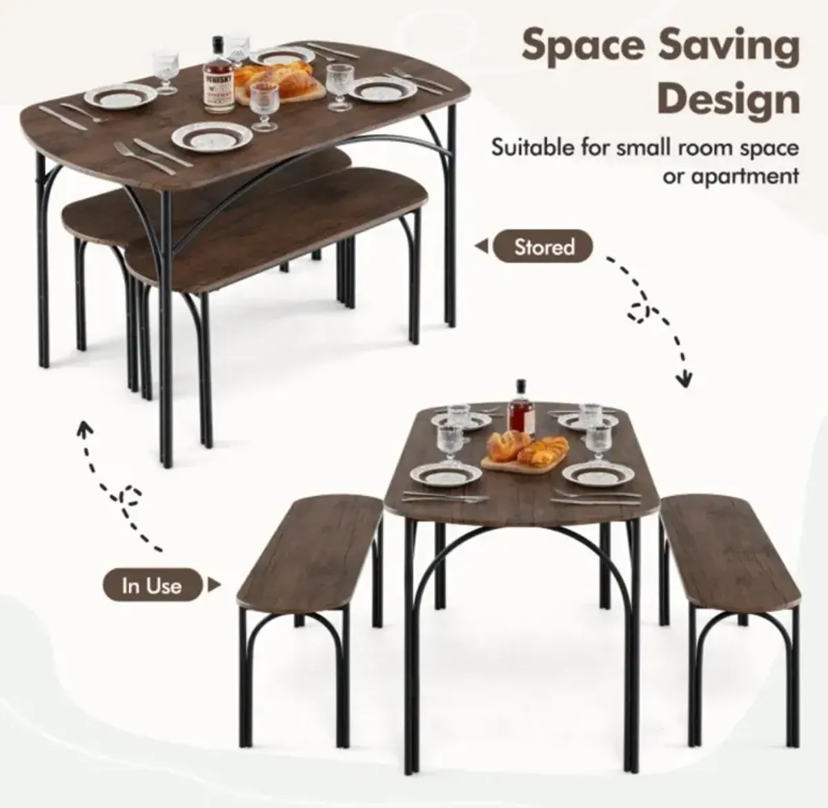 Hivvago 3-Piece Dining Table Set for 4 with Metal Frame