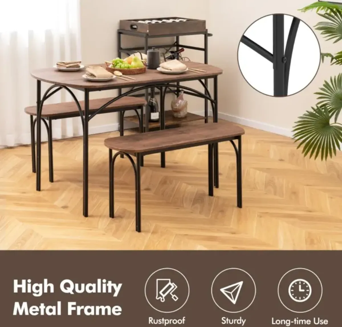 Hivvago 3-Piece Dining Table Set for 4 with Metal Frame