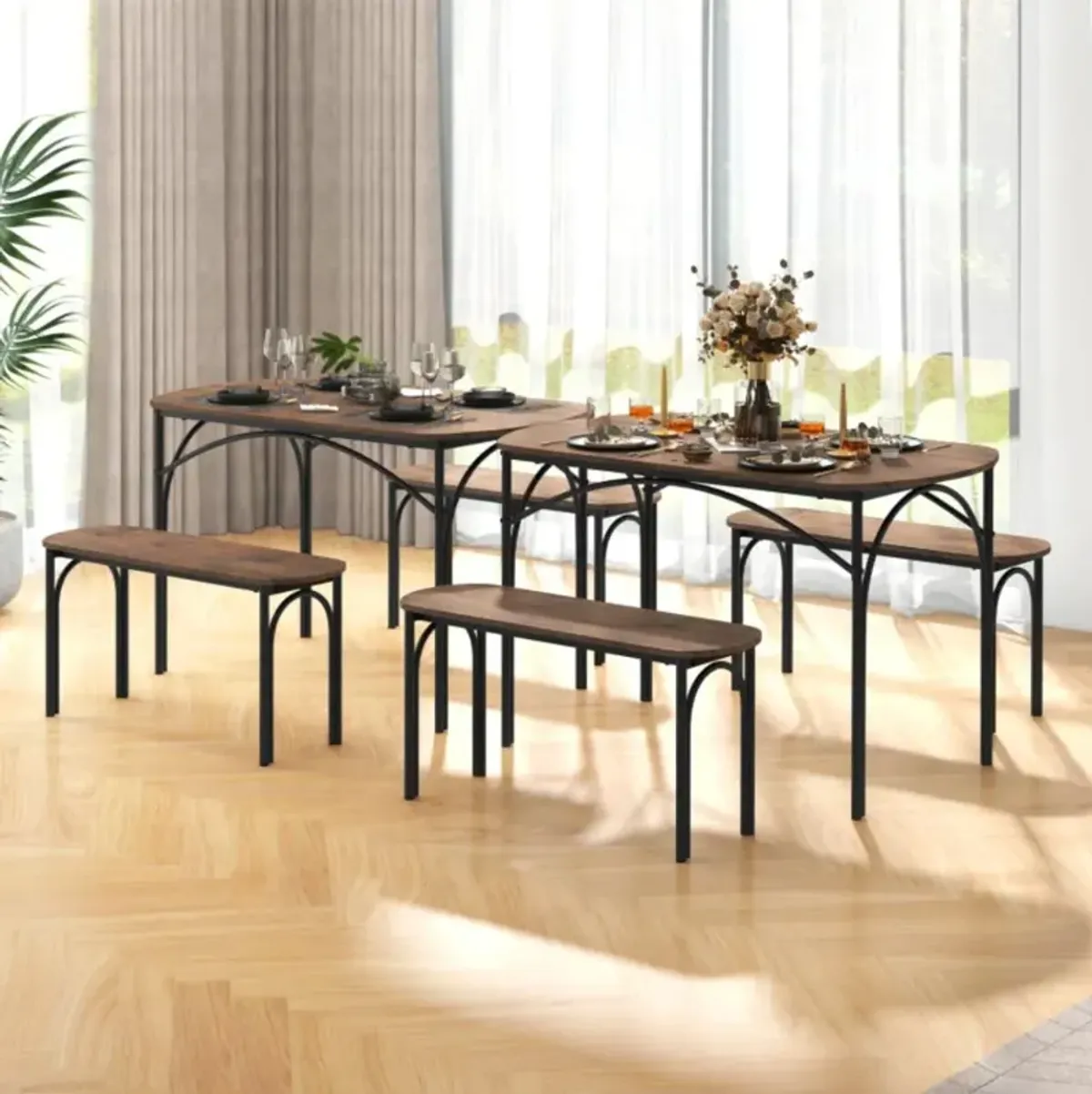 Hivvago 3-Piece Dining Table Set for 4 with Metal Frame