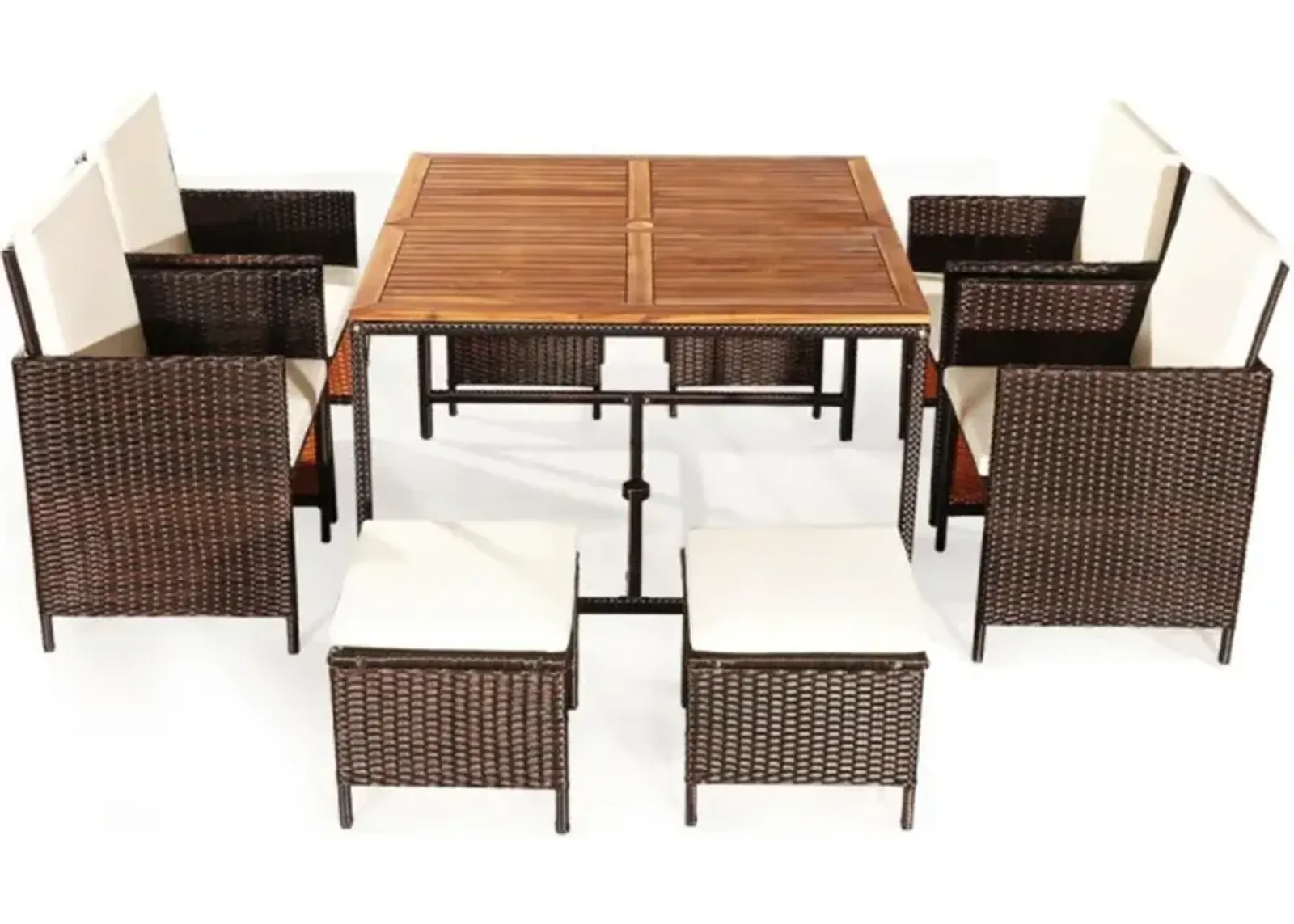 Hivvago 9 Pieces Patio Rattan Dining Cushioned Chairs Set