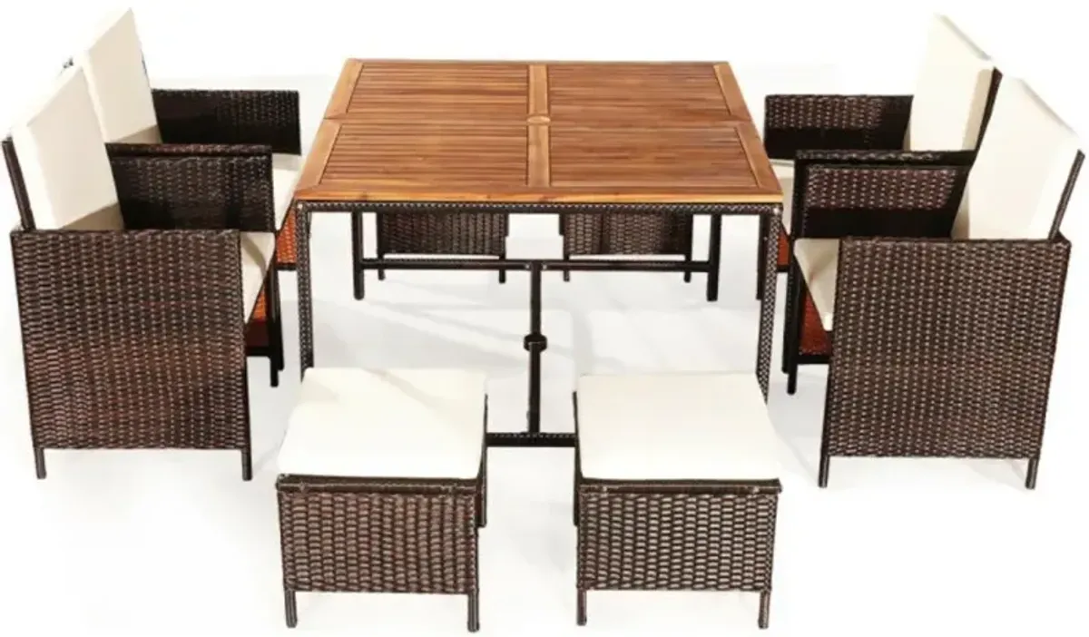 Hivvago 9 Pieces Patio Rattan Dining Cushioned Chairs Set