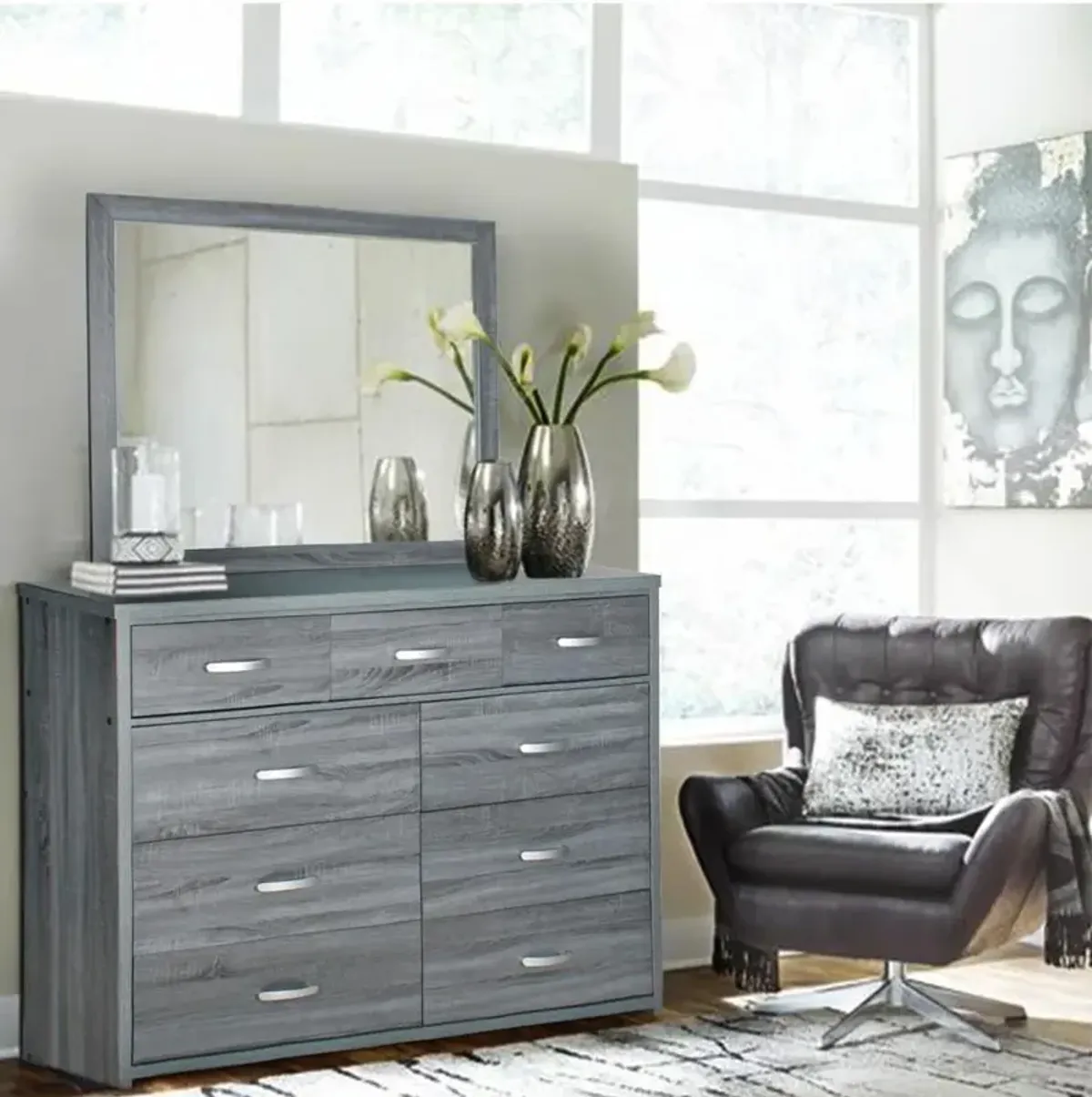 Better Home Products Majestic Super Jumbo 9-Drawer Double Dresser in Gray