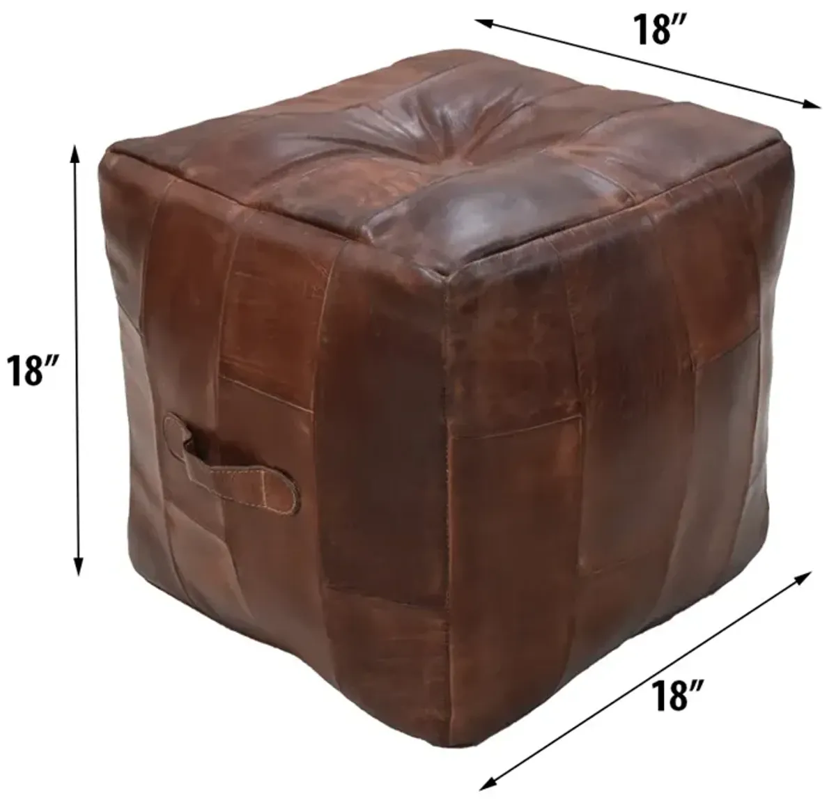 Solid Handmade Buffalo Leather Square Pouf 18"x18"x18" (Recycled Foam with Fibre Fill) Brown Color BBBACPF25 BBH Homes