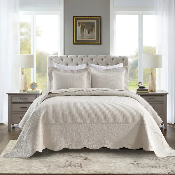 MarCielo 3 PCS 100% Cotton Oversized Bedspread Set Lightweight Quilt Set TG - King