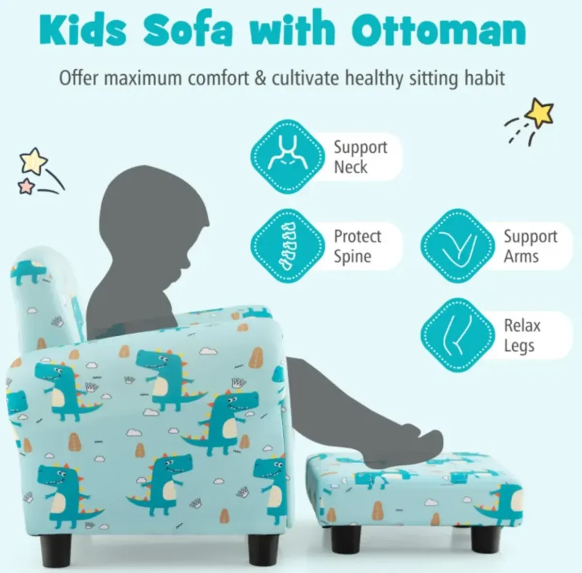 Hivvago Kids Single Sofa with Cute Patterns  Ergonomic Backrest and Armrests