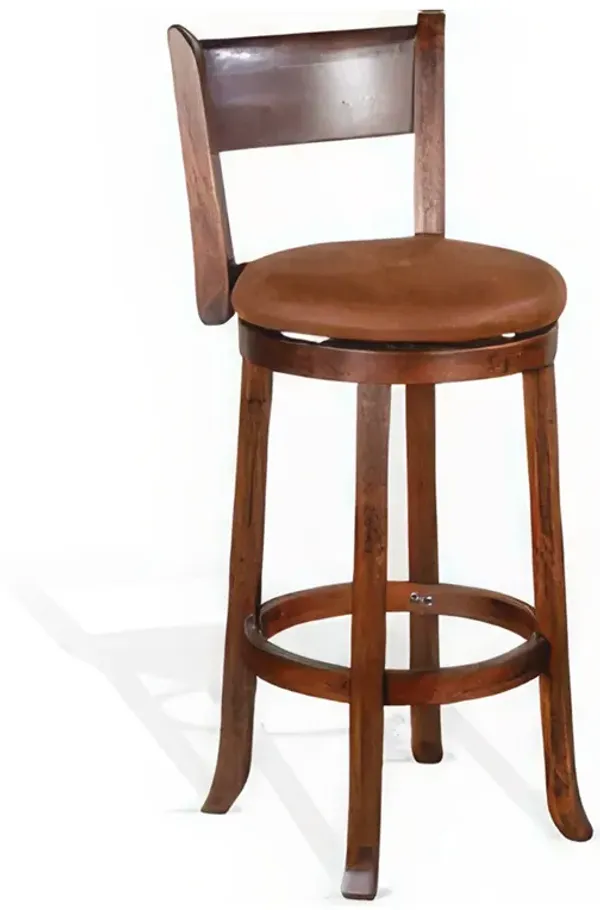 Odel Swivel Barstool Chair Set of 2, Brown Faux Leather, Dark Mahogany - Benzara