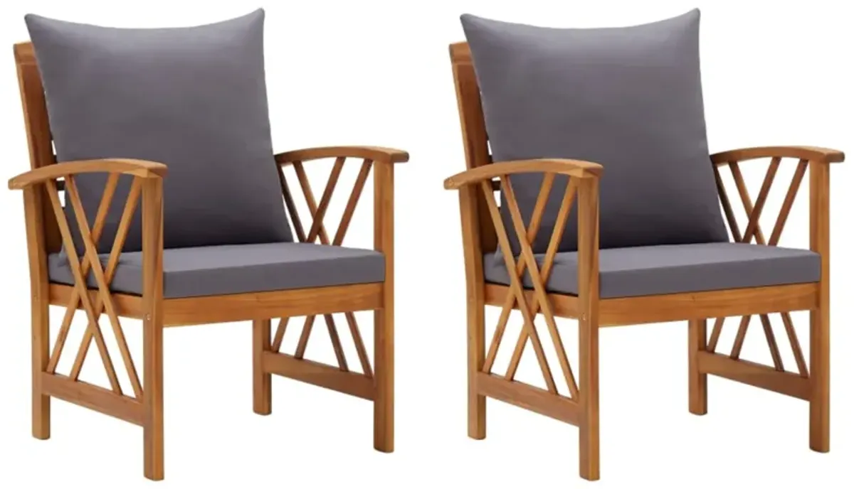 vidaXL Garden Chairs with Cushions 2 pcs Solid Acacia Wood