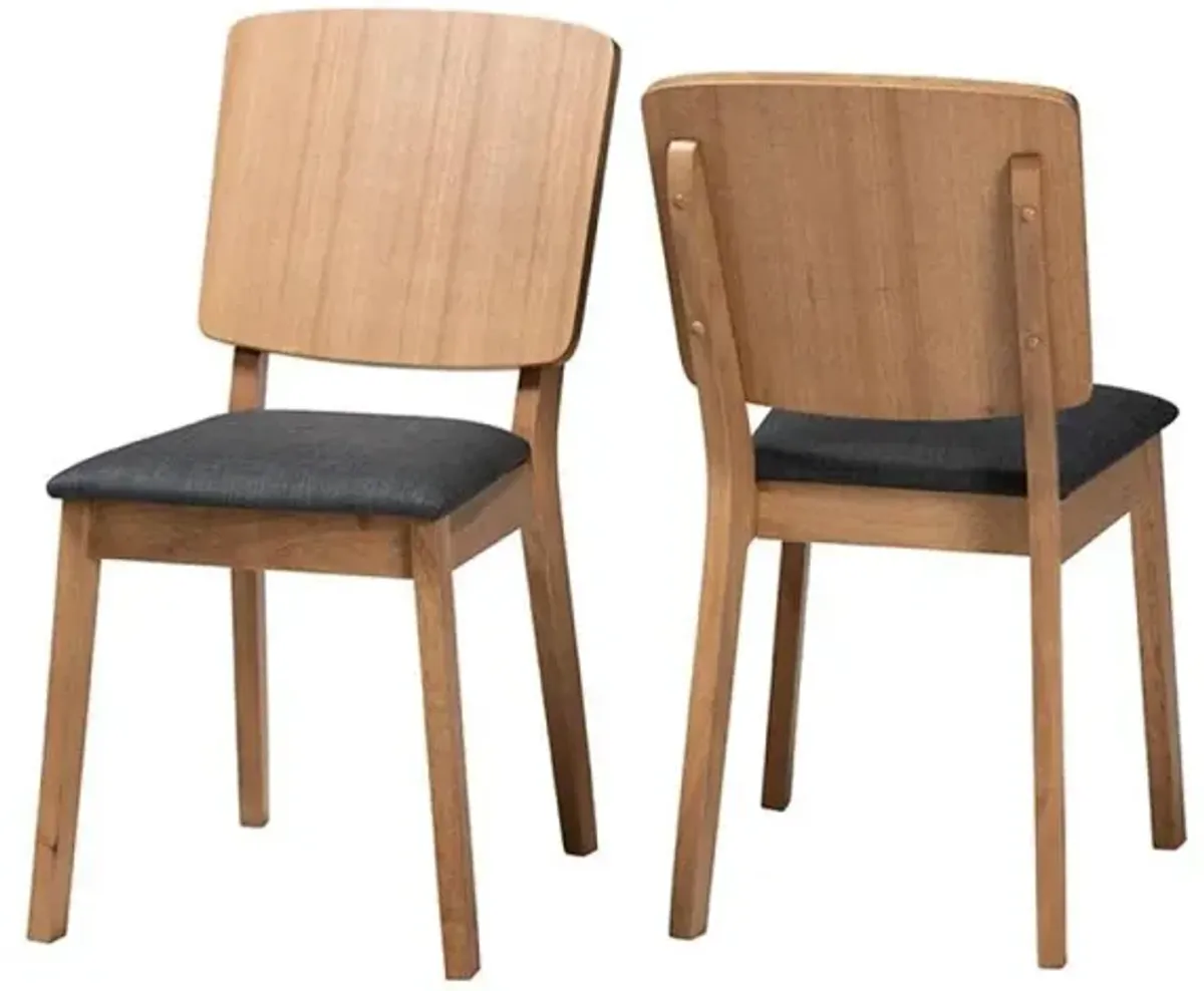 French Oak Brown Finished Rubberwood 2-Piece Dining Chair Set