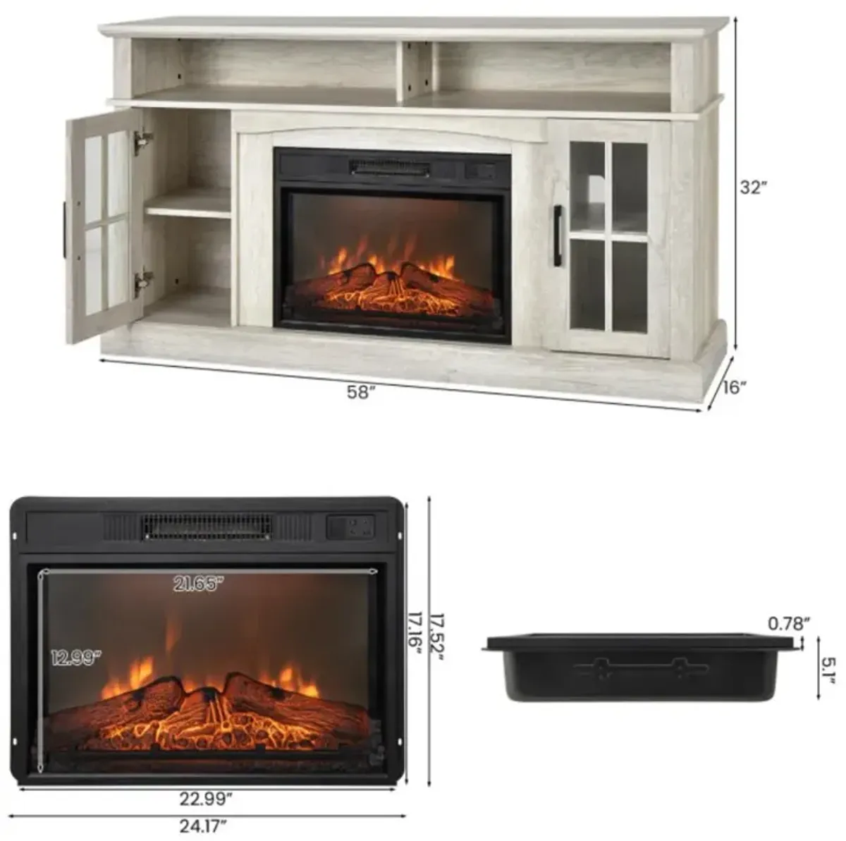 Hivvago Fireplace TV Stand for TVs Up to 65 Inch with Side Cabinets and Remote Control