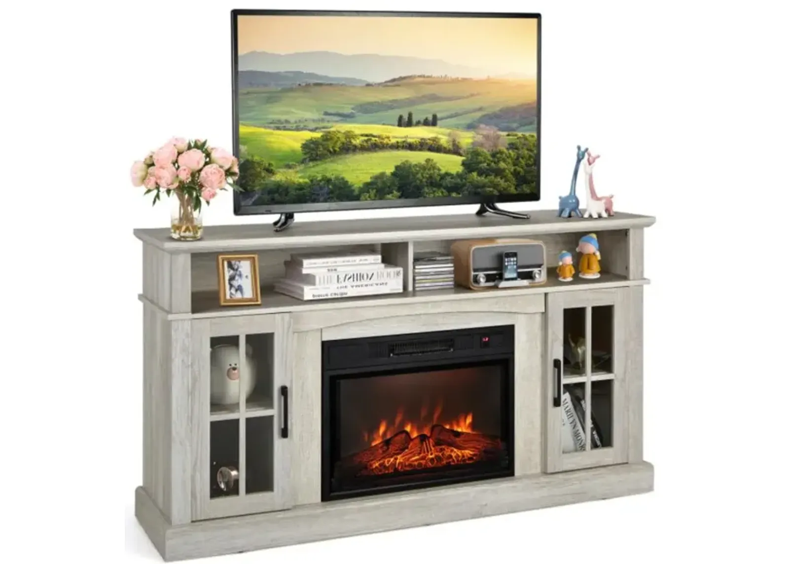 Hivvago Fireplace TV Stand for TVs Up to 65 Inch with Side Cabinets and Remote Control