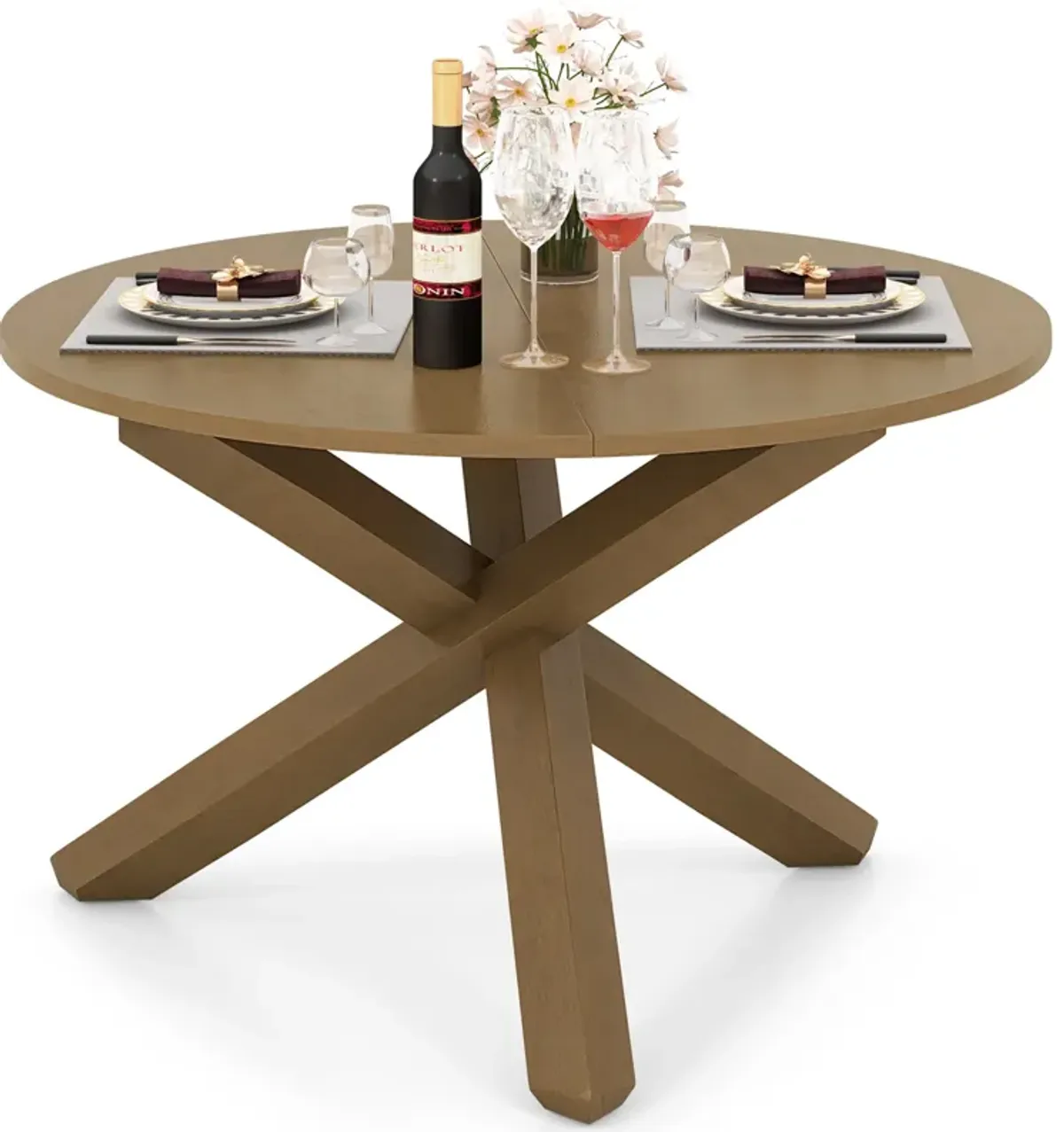 47 Inches Round Dining Table with Solid Acacia Wood Legs for 4-6 Person