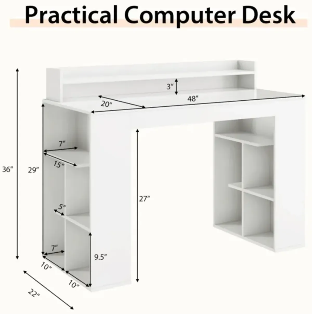 Hivvago Office Computer Desk with Dual 3 Tier Bookshelf and Monitor Shelf