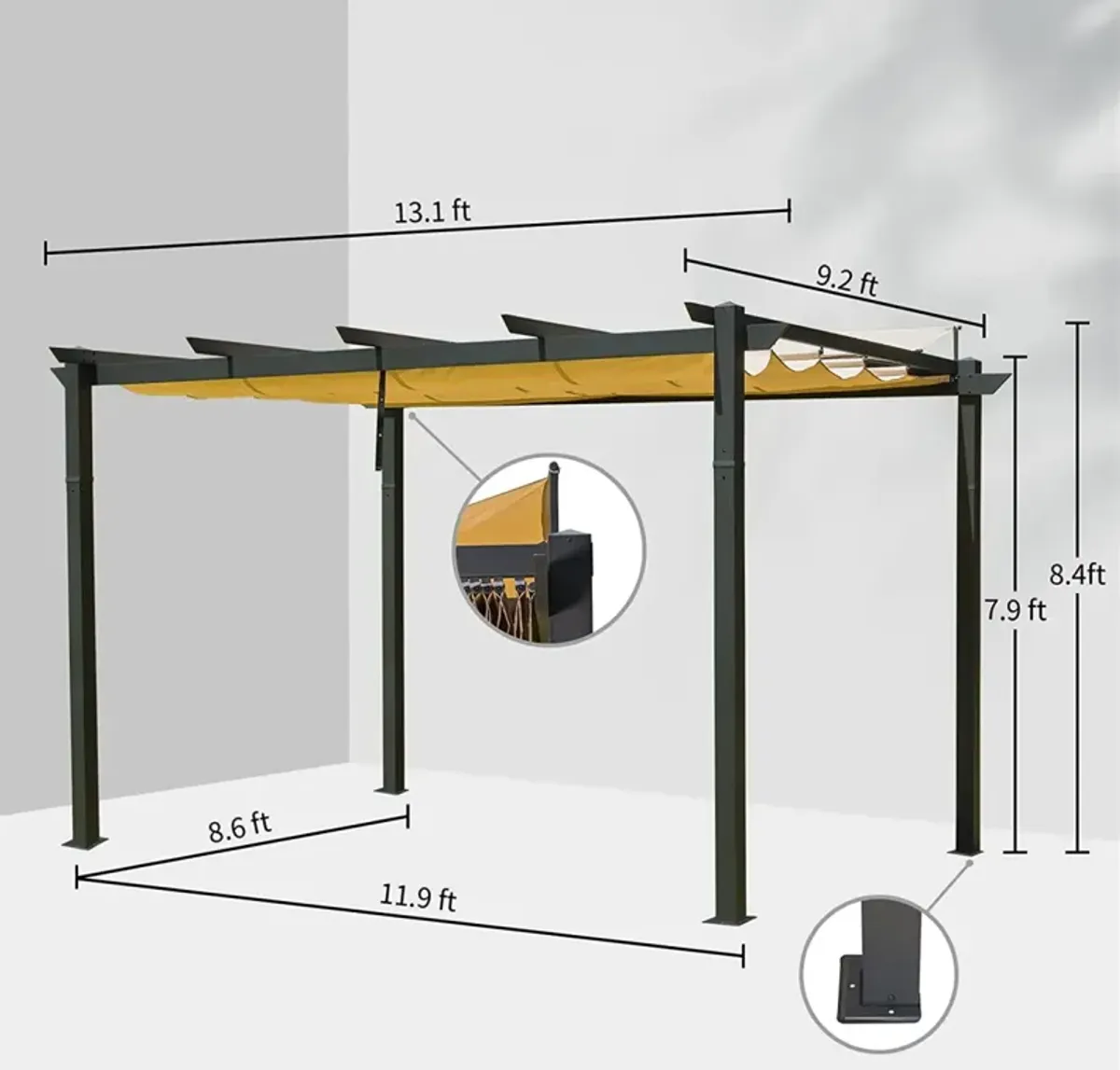 Aluminum Pergola Gazebo with Retractable Canopy