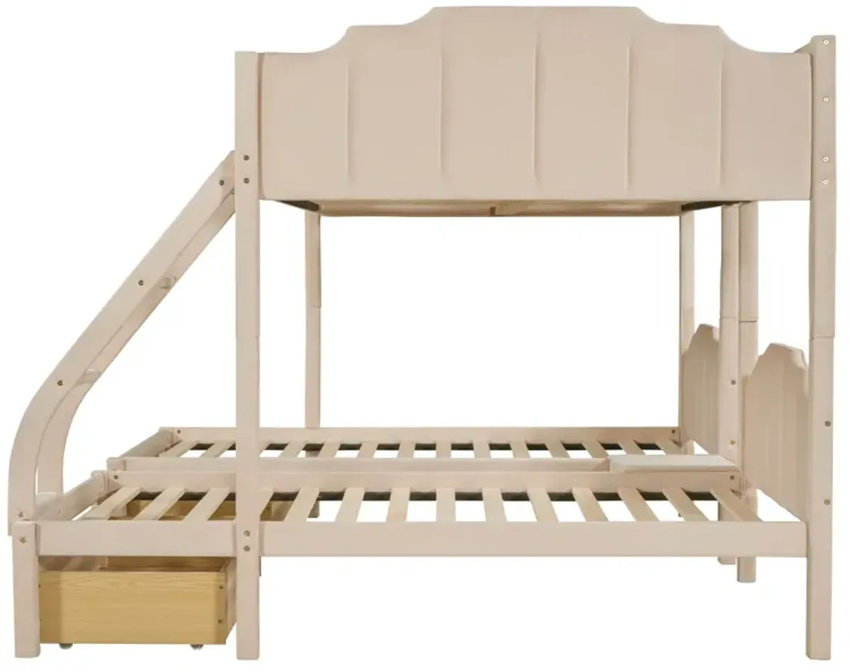 Full Over Twin & Twin Bunk Bed, Velvet Triple Bunk Bed With Drawers And Guardrails