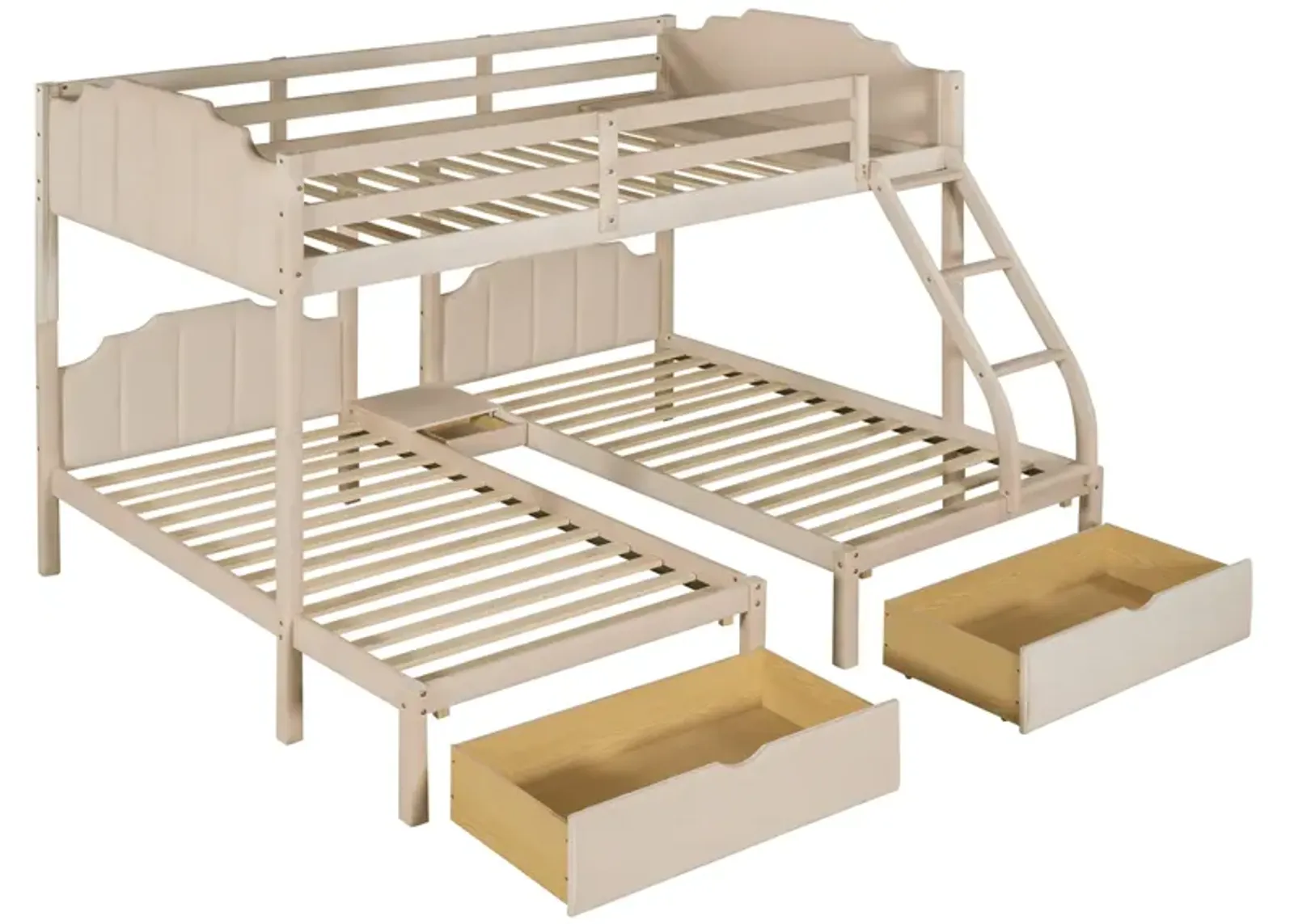 Full Over Twin & Twin Bunk Bed, Velvet Triple Bunk Bed With Drawers And Guardrails