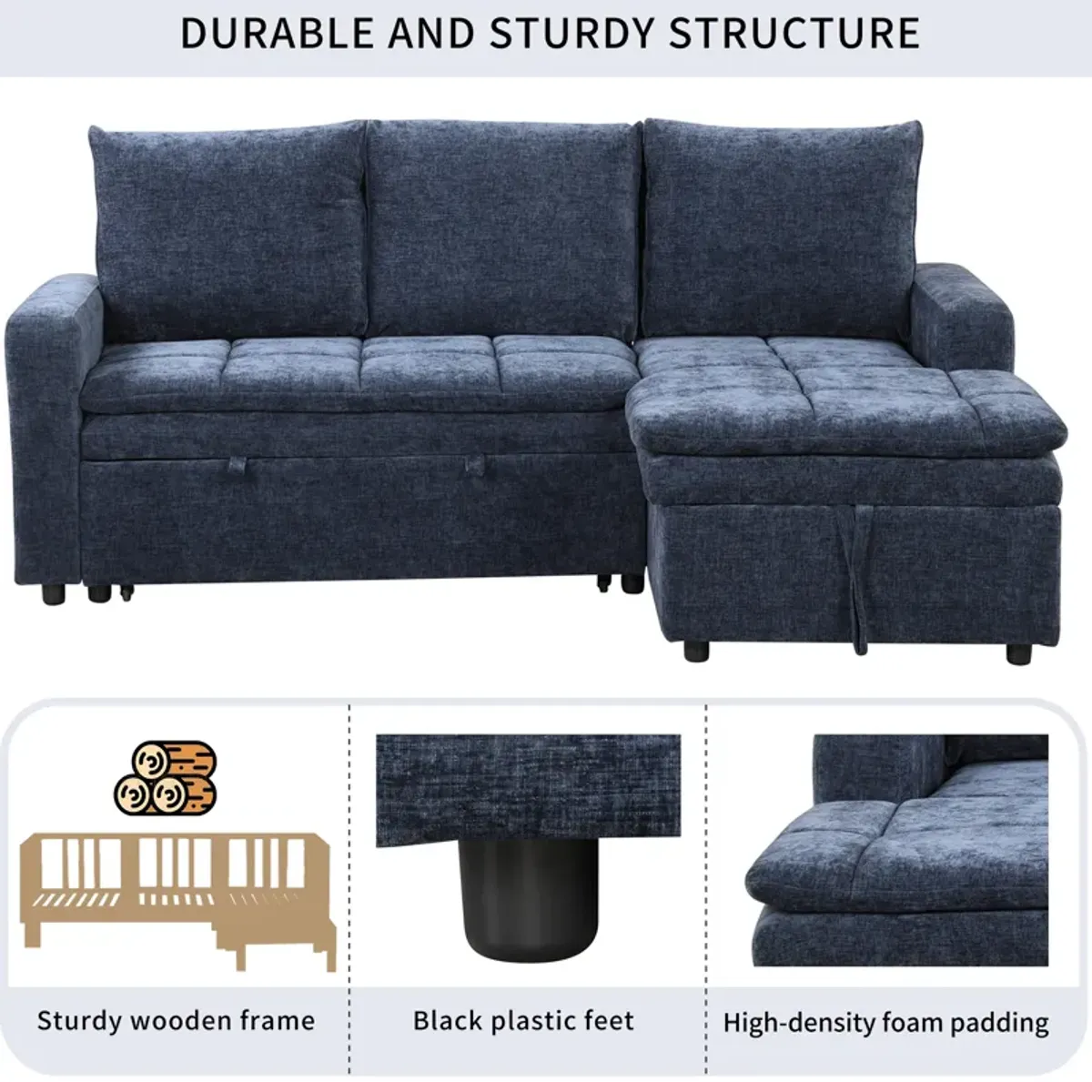 Merax Polyester Sectional Sofa Bed with Storage Space
