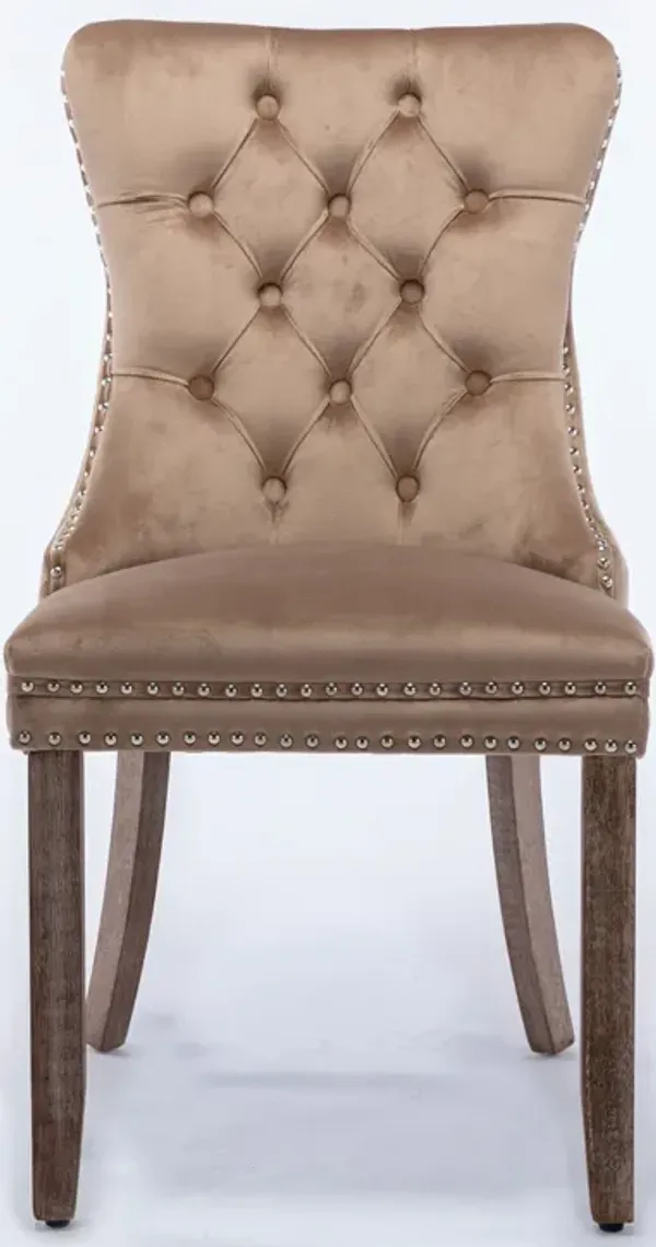 Streamdale 2 Pieces Set, Khaki Velvet Dining Chairs With Wood Legs