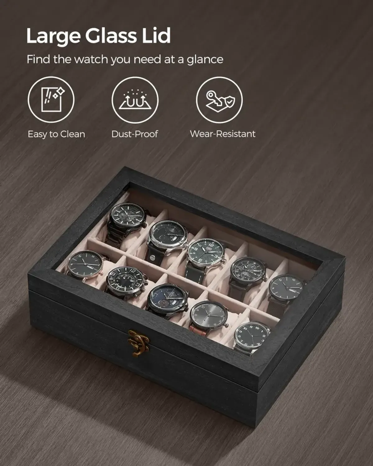 10-Slot Solid Wood Watch Box for Premium Timepiece Storage