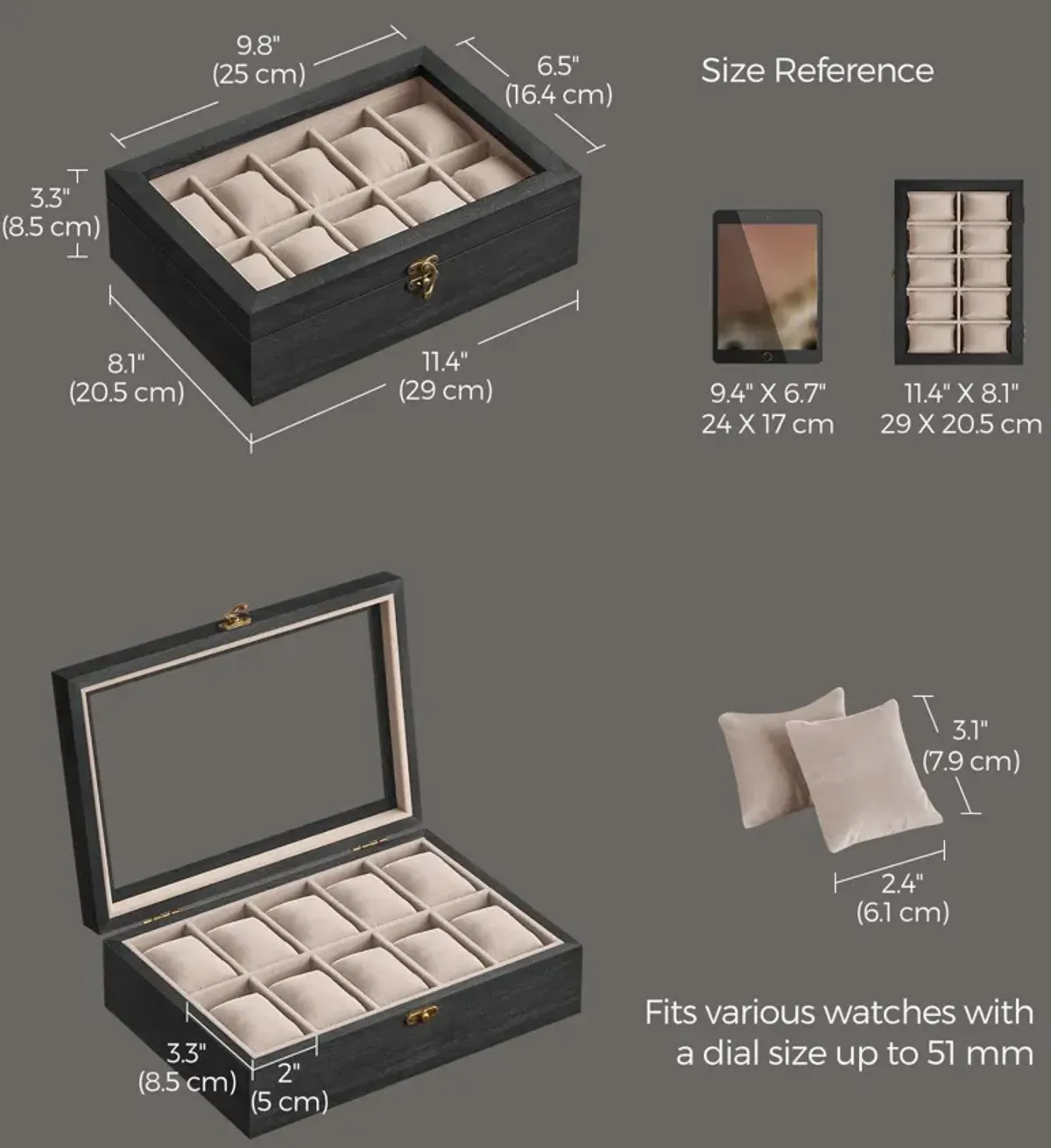 10-Slot Solid Wood Watch Box for Premium Timepiece Storage