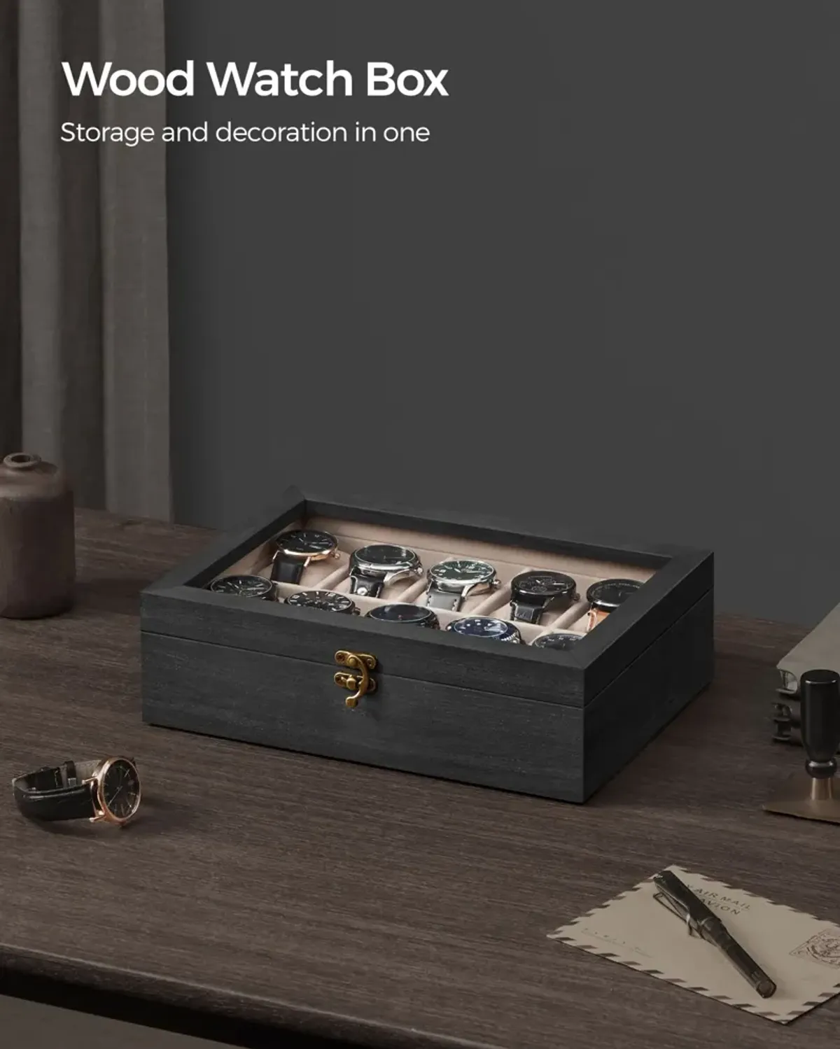 10-Slot Solid Wood Watch Box for Premium Timepiece Storage