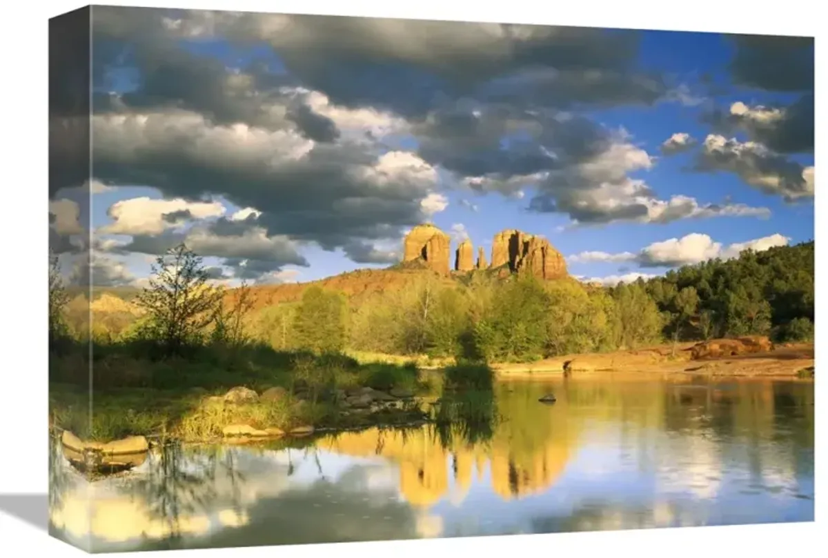 Cathedral Rock reflected in Oak Creek at Red Rock crossing, Red Rock State Park near Sedona, Arizona-Canvas Art-16x12