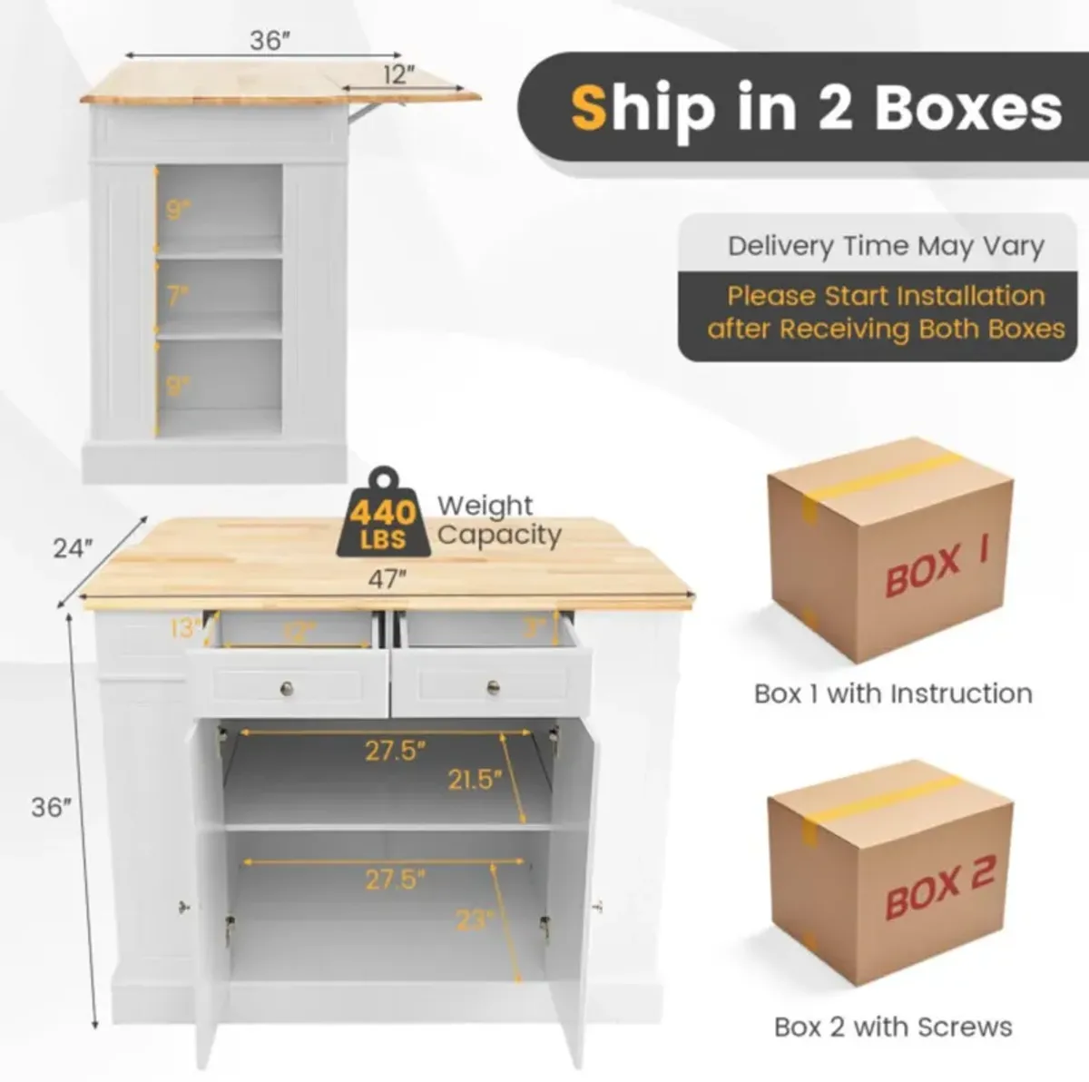 Hivvago Kitchen Island with Storage and 3-Level Adjustable Shelves