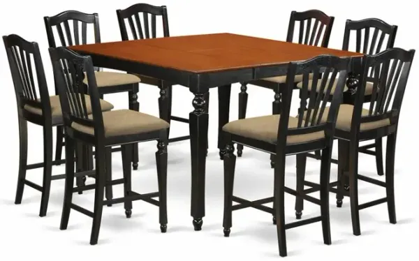 East West Furniture CHEL9-BLK-C 9 PC counter height set- Square pub Table and 8 Kitchen counter Chairs