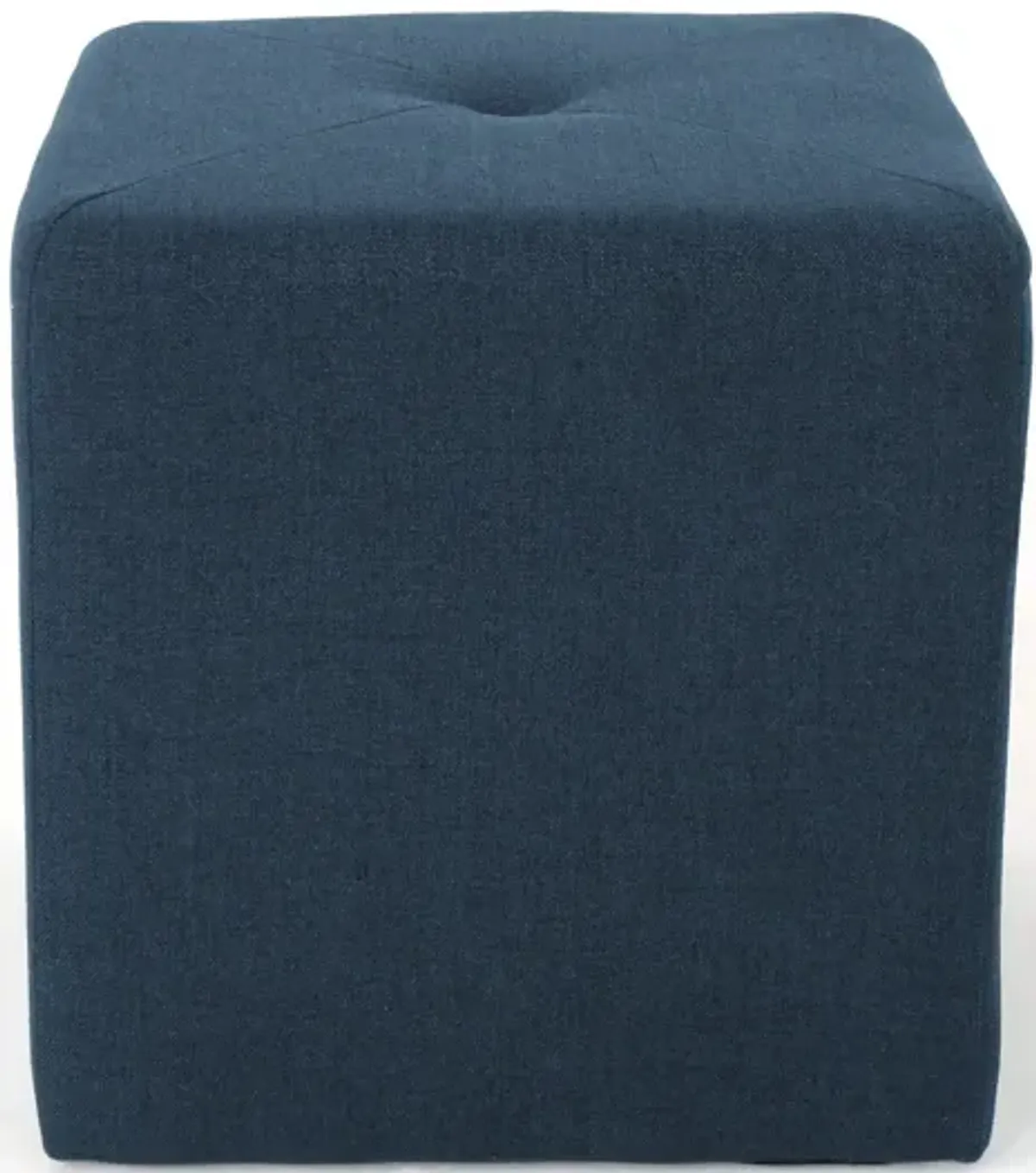 Liasa Ottoman, Cube Shape, Navy Blue Fabric, Plush Cushion, 17 Inch -Benzara