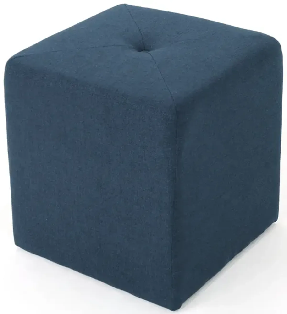 Liasa Ottoman, Cube Shape, Navy Blue Fabric, Plush Cushion, 17 Inch -Benzara