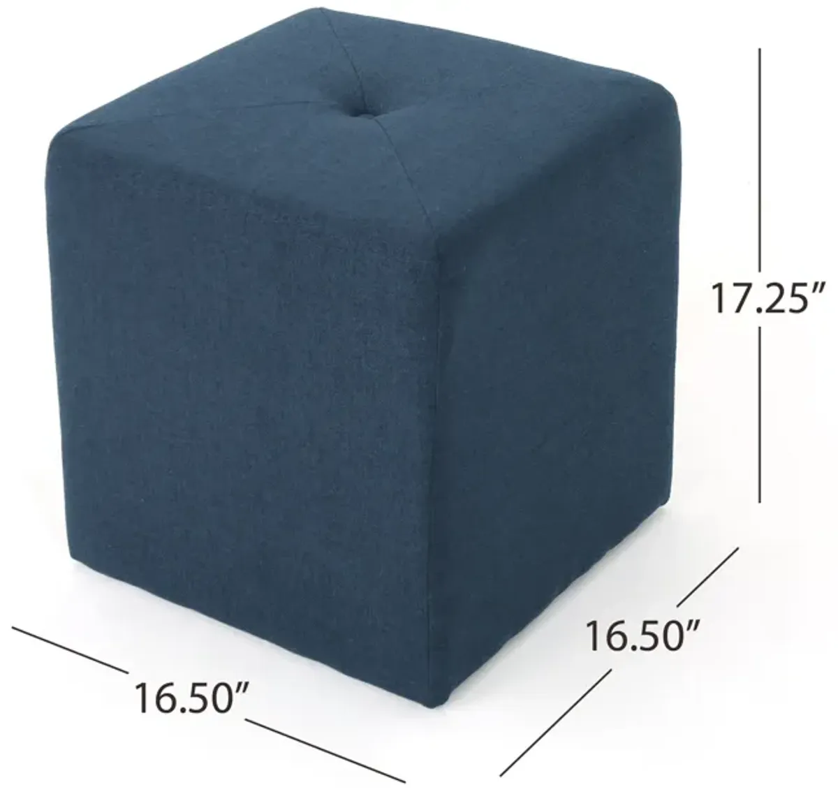 Liasa Ottoman, Cube Shape, Navy Blue Fabric, Plush Cushion, 17 Inch -Benzara