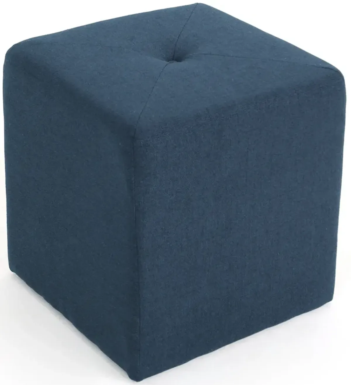 Liasa Ottoman, Cube Shape, Navy Blue Fabric, Plush Cushion, 17 Inch -Benzara