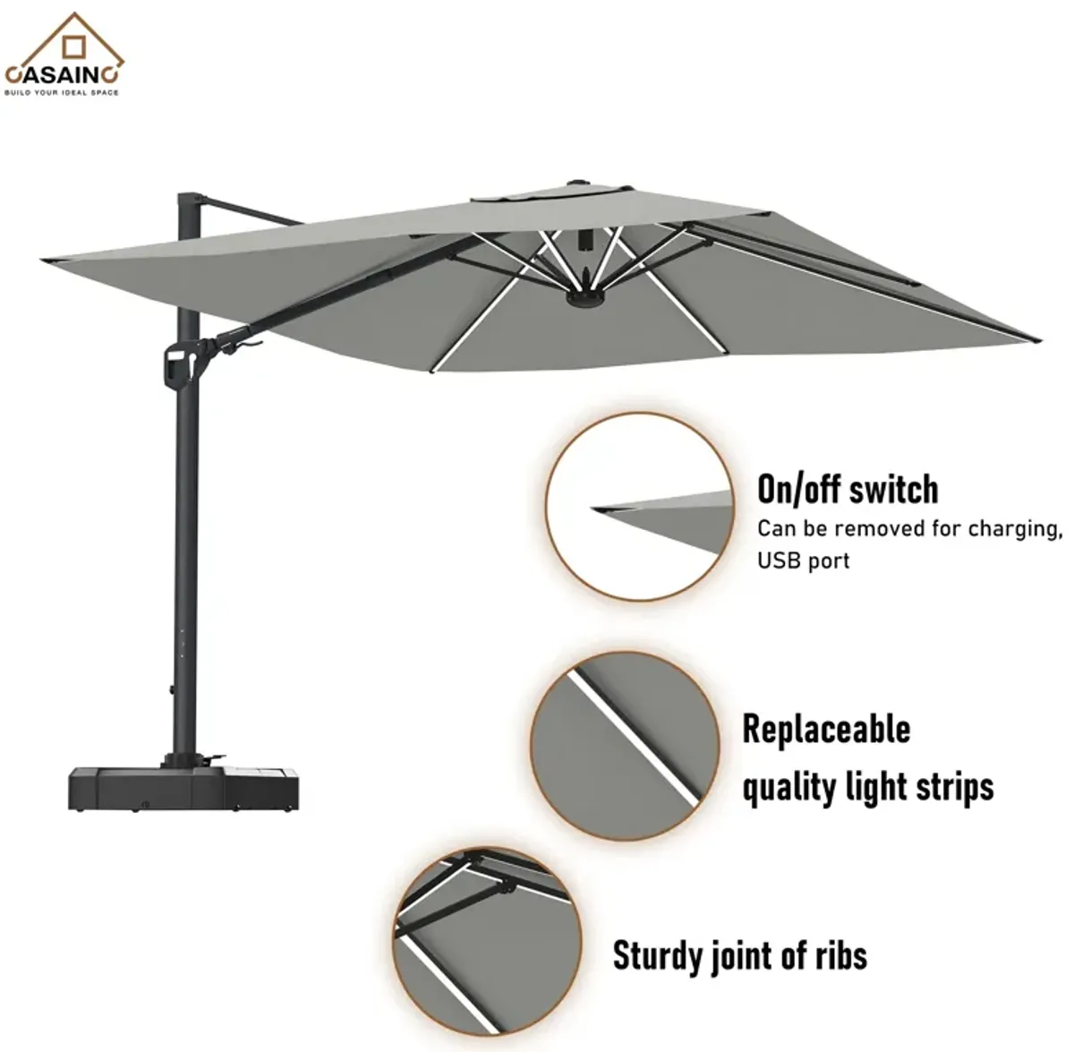 11FT Square Cantilever Patio Umbrella (with Base)