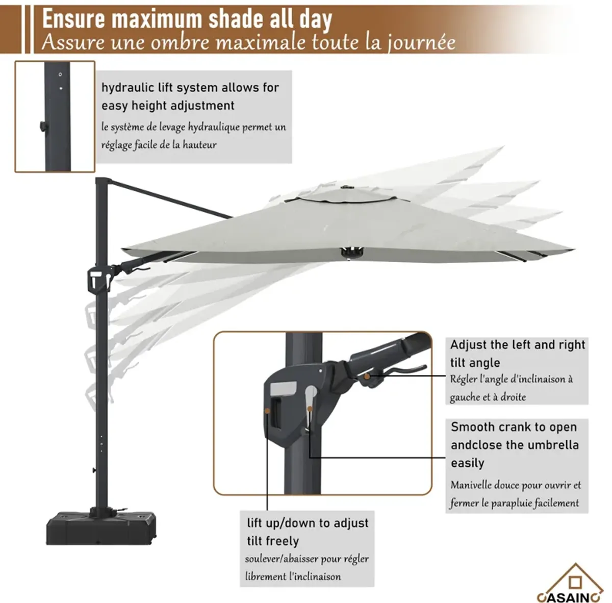 11FT Square Cantilever Patio Umbrella (with Base)