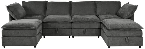 Modern 6-Piece Modular Sofa Bed, Convertible Sofa with Double-Layer Cushions and Multiple Storage