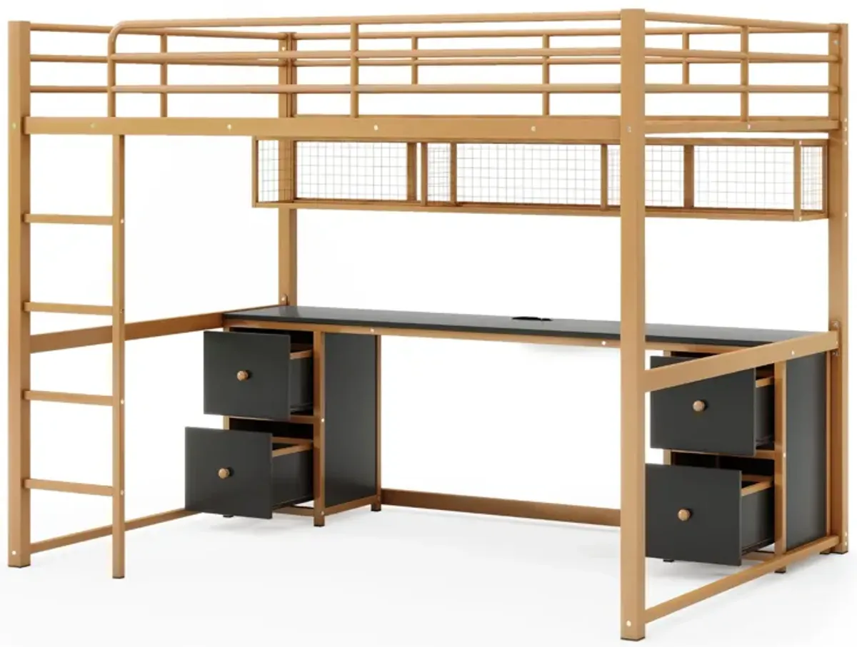 Merax Industrial Metal Loft Bed with Desk