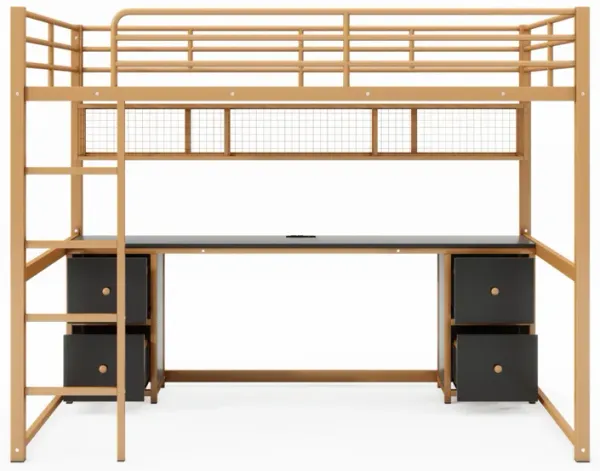 Merax Industrial Metal Loft Bed with Desk
