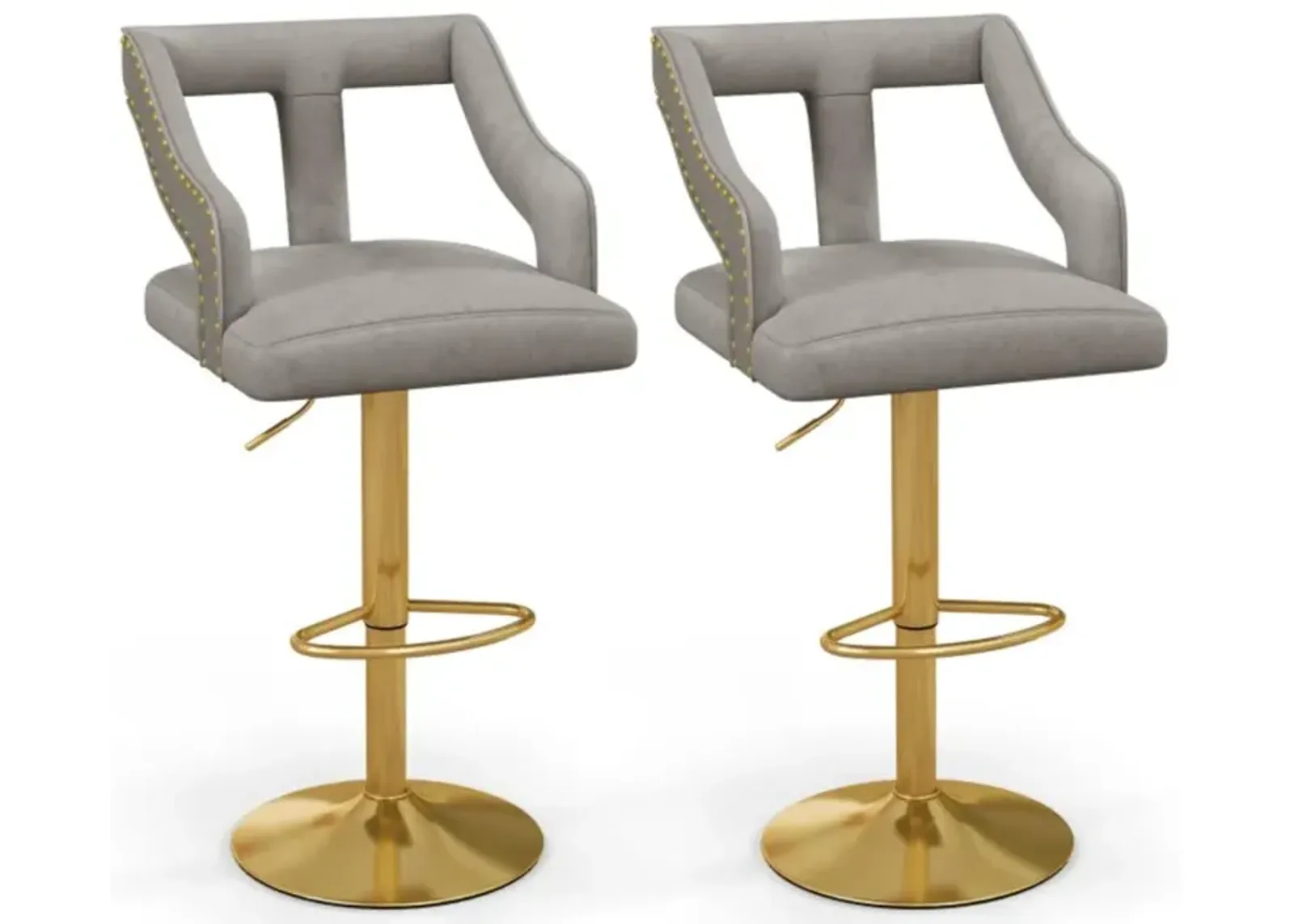 Hivvago Set of 2 Bar Chairs with Footrest and 2-Layer Electroplated Metal Base