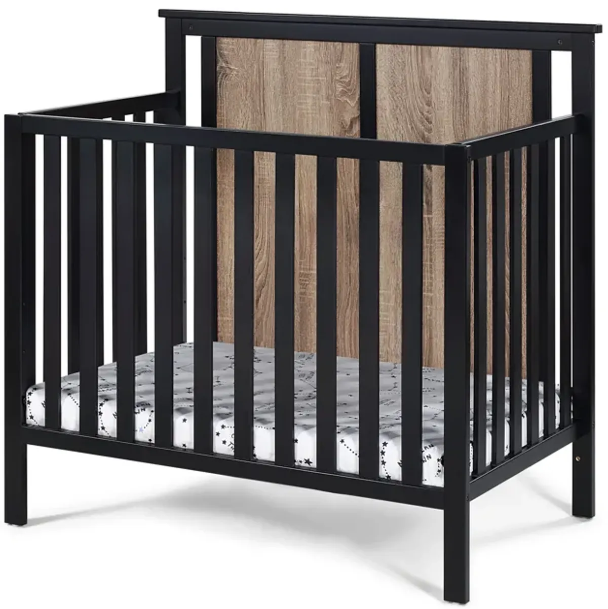 Suite Bebe Connelly Mini Crib Black/Vintage Walnut With Mattress Pad